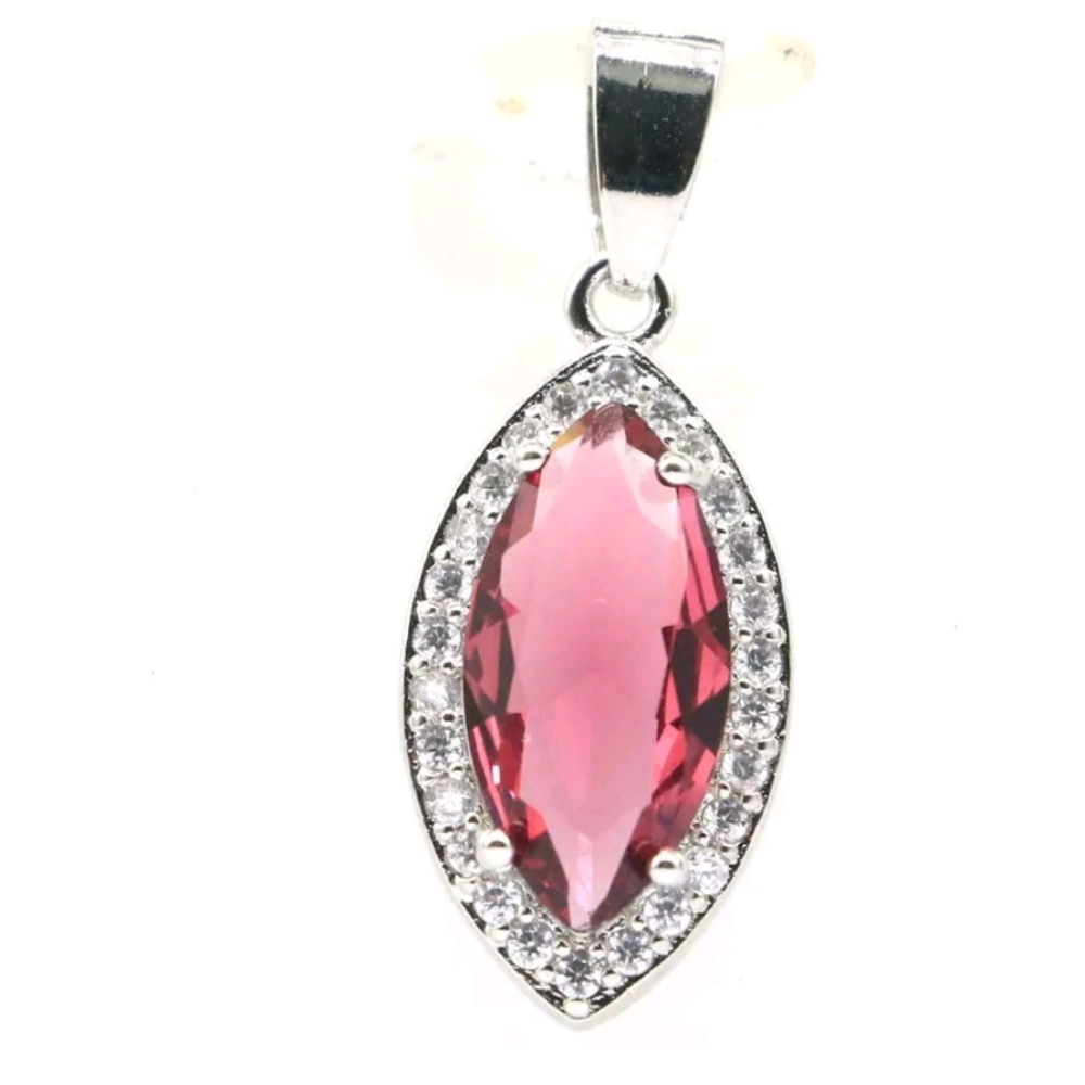 New pink tourmaline cz sterling silver pendant
